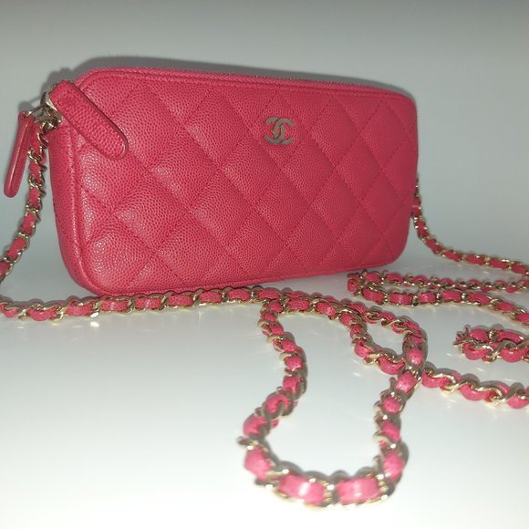 Chanel Pink Caviar Leather Double Zip Wallet On Chain 2017 - Picture 2 of 12